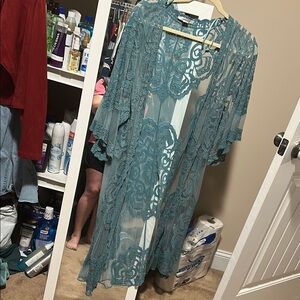 Teal Lace Kimono Cardigan